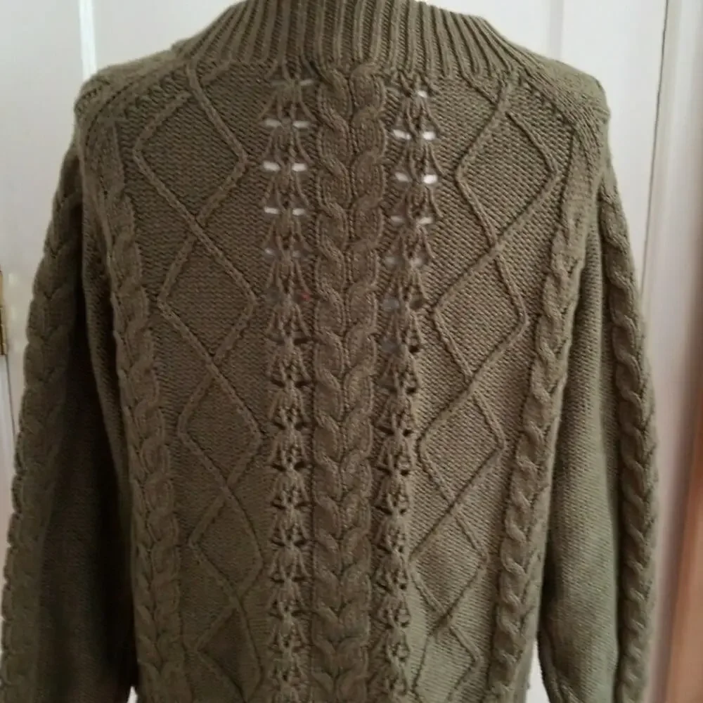 New J.Crew Chunky Knit Olive Cable knit sweater Size XXL Preppy Old Money